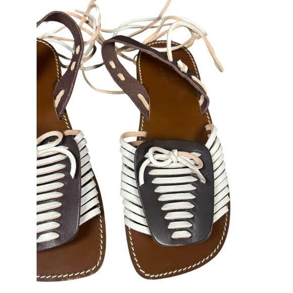 J.Crew Mohrowe Italian Leather Lace-Up Gladiator Sandals Brown White Sz 7 - Picture 4 of 12